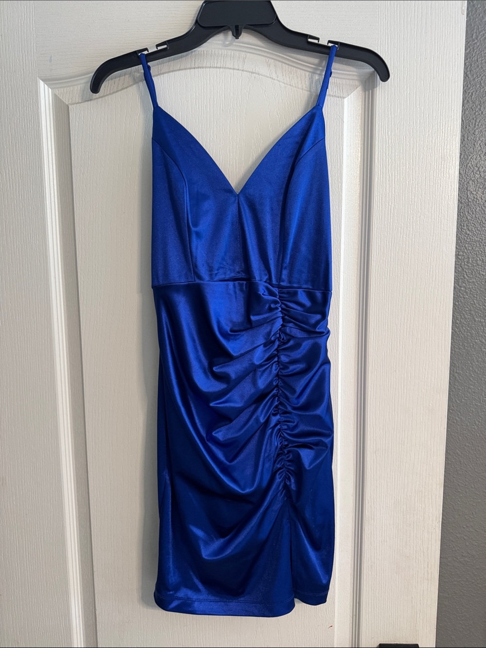 Honey and Rosie Cobalt Blue Satin Ruched Mini Slip Dress